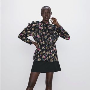 Zara metallic thread printed blouse NWT